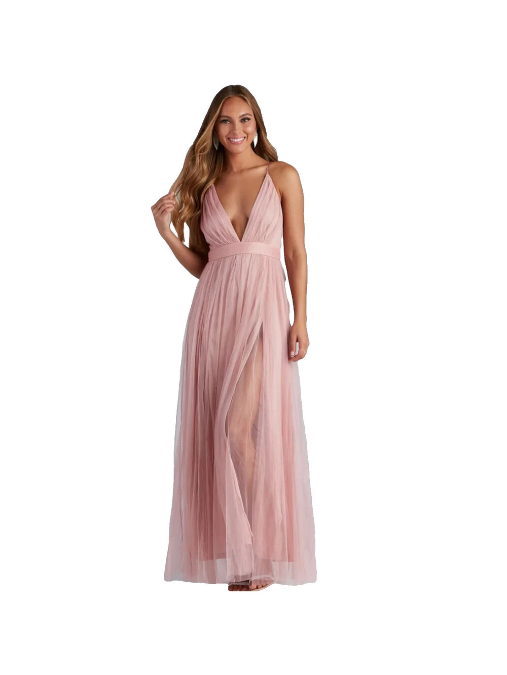 Windsor Size S Elisabeth Pleated Strappy Tulle Maxi Dress Whimsy Fairy Ballerina